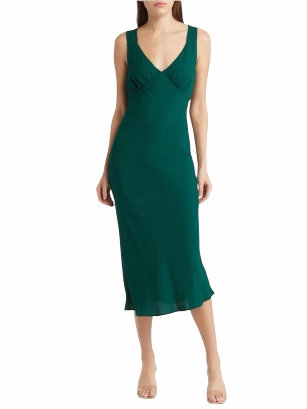 NWT Reformation Beauden Dress in Emerald Green V-Neck Midi Dress Size XL